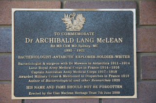 Dr Archibald Lang McLean plaque